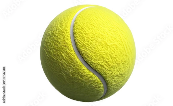 Fototapeta yellow tennis ball with fuzzy texture and visible seams on white background