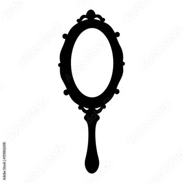 Fototapeta Antique hand mirror silhouette with ornate frame and handle design