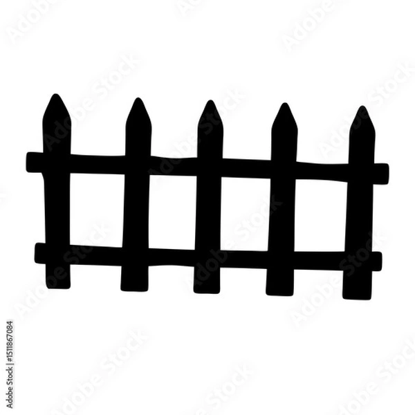 Fototapeta Simple Black and White Illustration of a Cartoon Wooden Fence Section