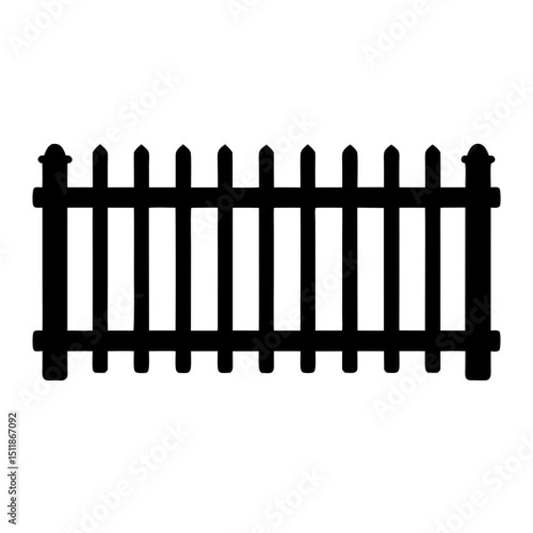 Fototapeta Simple black silhouette illustration of a traditional picket fence on white