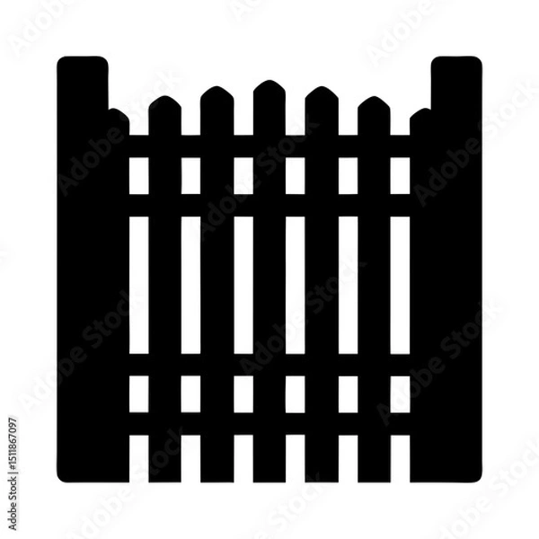 Fototapeta Simple black silhouette illustration of a traditional picket fence on white
