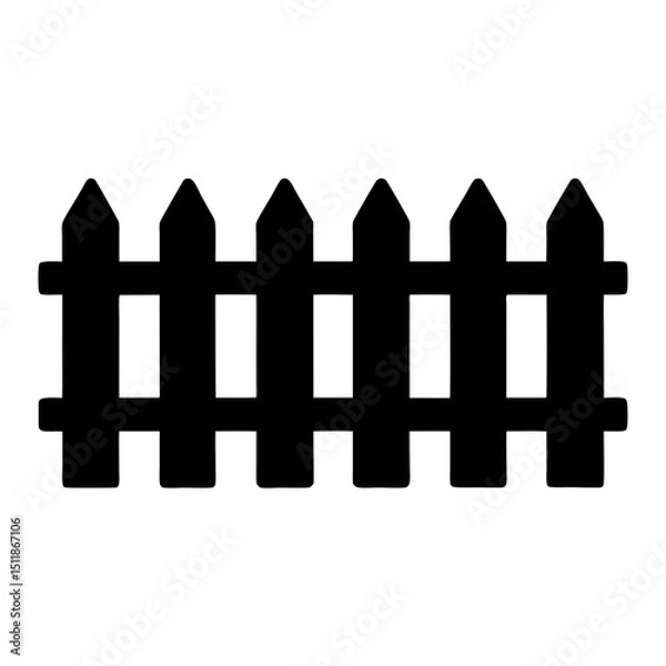 Fototapeta Silhouette image of a black wooden picket fence against a white background