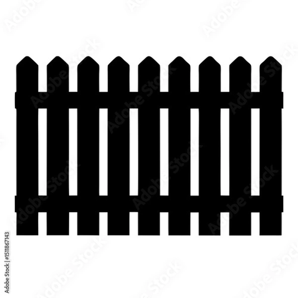 Fototapeta Silhouette image of a black wooden picket fence against a white background