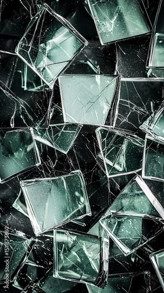 Obraz Fractured Reality: An artistic display of shattered glass pieces and abstract reflection
