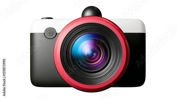 Fototapeta Digital camera with a red lens and black body. The lens is red and black, and the camera is designed to capture high-quality images