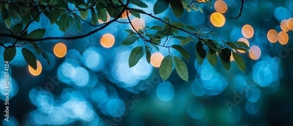 Obraz Abstract composition featuring serene bokeh lights and natural foliage elements