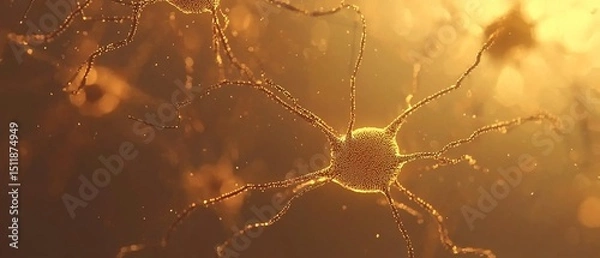 Obraz Golden neuron illustration depicting neural networks and brain activity