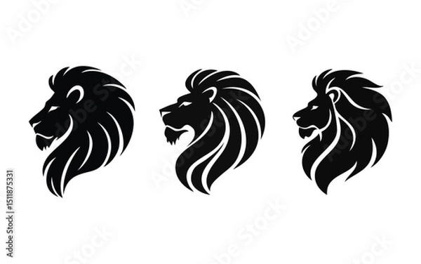 Obraz Set of Lion Head Profile Silhouettes Vector Graphics, Royal Animal Mascot Design Elements for Branding and Logos, Editable Digital Files