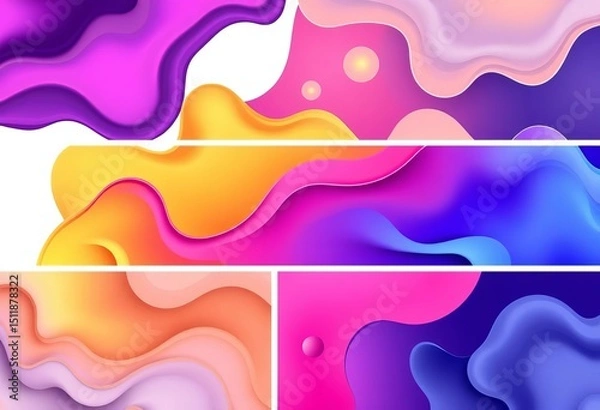 Obraz Editable square banner templates for marketing agencies Colorful liquid shapes & photo collage Flat design vector for social media & web ads, social media,  square