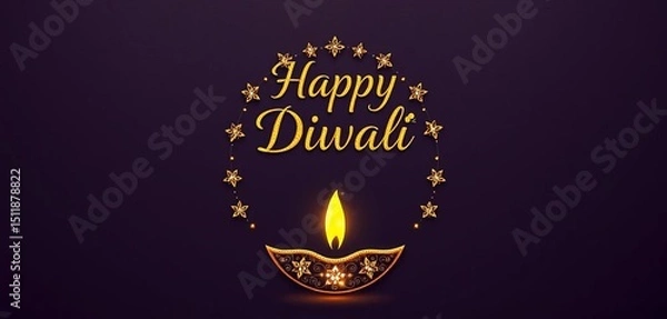 Obraz Elegant gold diya pattern with sparkling crystals on a rich paper background, perfect for Diwali greeting,  background,  event