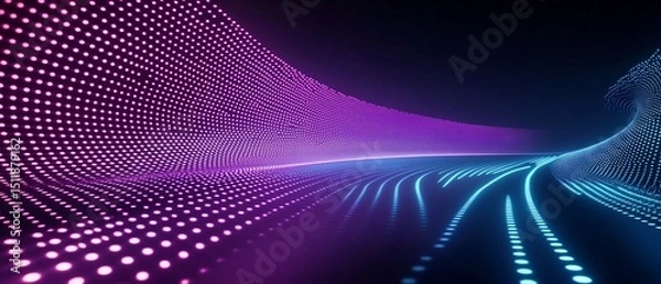 Obraz Abstract Digital Tunnel with Glowing Neon Lights and Futuristic Technology