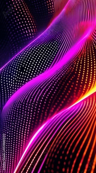 Obraz Vibrant luminous dot matrix waves creating dynamic, surreal digital art