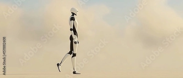 Obraz Futuristic Android Silhouette Walking Amidst Serene and Dreamlike Horizon
