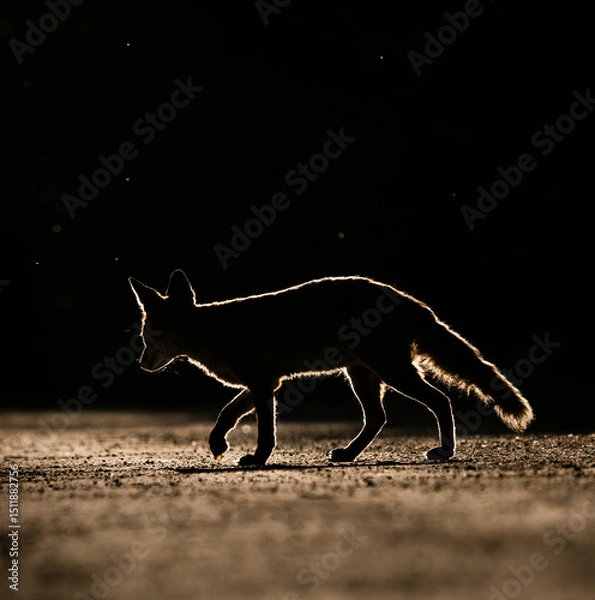 Obraz silhouette of a red fox crossing the street
