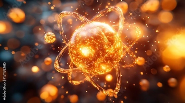 Obraz Close-up of the Quantum Leap Drive core, abstract view of particles reacting to quantum entanglement, glowing orbitals forming infinite storage lattice, elegant minimalist background.