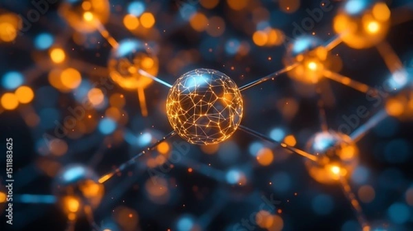 Obraz Close-up of the Quantum Leap Drive core, abstract view of particles reacting to quantum entanglement, glowing orbitals forming infinite storage lattice, elegant minimalist background.
