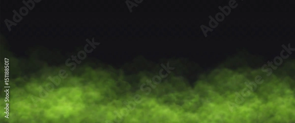 Fototapeta Green Fog effect on transparent dark background. Vector Smoke cloud.