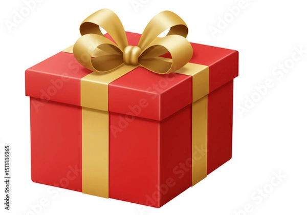 Fototapeta Isolated Red Gift Box with Golden Ribbon