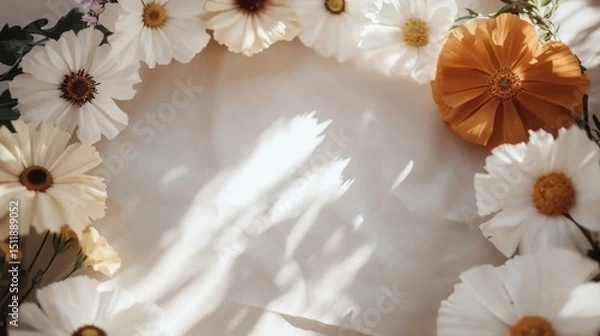 Fototapeta Beautiful floral arrangement with white and orange flowers on a light background showcasing nature's elegance in spring