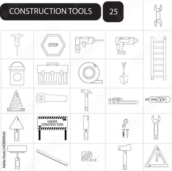 Fototapeta Construction Line Icons set. Editable Stroke Vector Icons Collection.