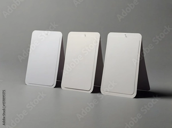 Fototapeta Blank Trading Cards Mockup – 3 Rounded Corner Cards on Gray Background for Branding Presentation