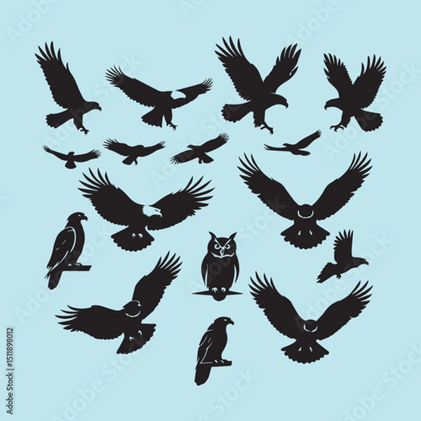 Fototapeta Set of black bird' vector icon silhouettes isolated on white background