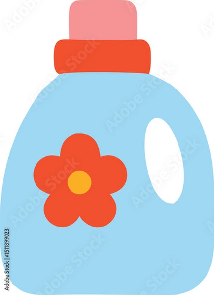 Obraz Blue laundry detergent bottle with a red flower suitable for household product labels, cleaning product advertisements, laundry branding, and promotion.