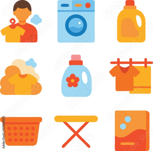 Obraz Laundry detergent bottle, basket and washing machine. Suitable for household cleaning product ads, laundry room blogs, and household graphics.