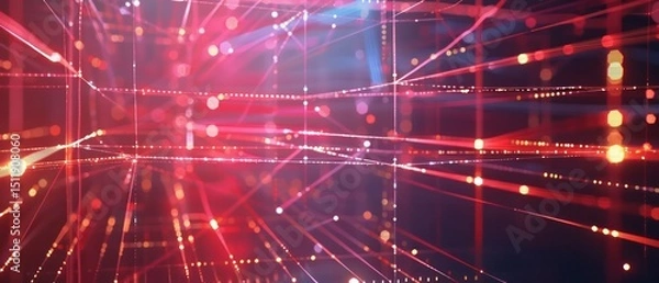 Fototapeta Network technology telephony futuristic design motion photography connected devices data grid table line glowing shine light reflection illustration.