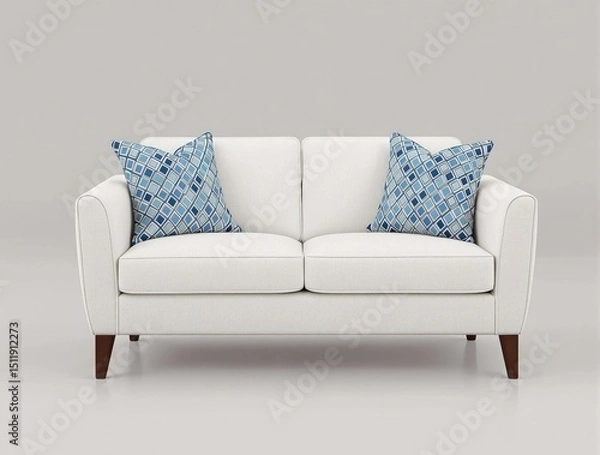 Obraz A white couch with blue pillows on it