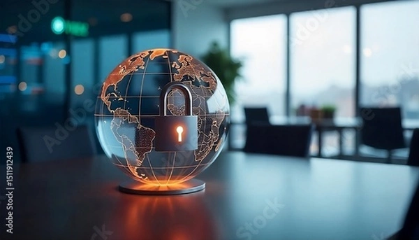 Obraz Illuminated Globe with Lock Symbolizing Global Security and Data Protection

