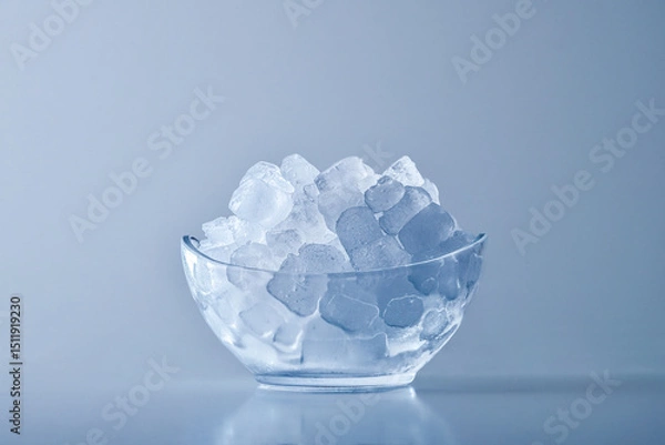 Fototapeta Bowl with ice cubes backlit with isolated background