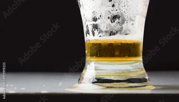 Fototapeta Detail of empty beer glass with foam isolated on black