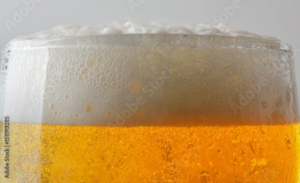 Fototapeta Mouth of a glass of beer with foam isolated background