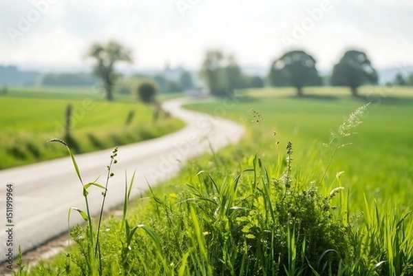 Obraz Serene countryside road winding through lush greenery