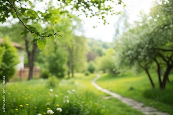 Obraz Serene pathway through a lush green landscape