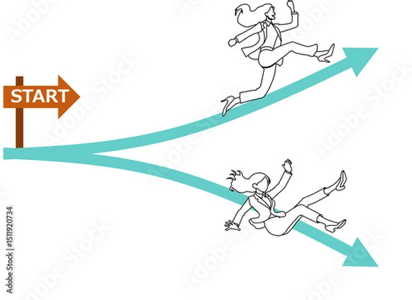 Fototapeta 成功と失敗をするビジネスウーマンのイラスト