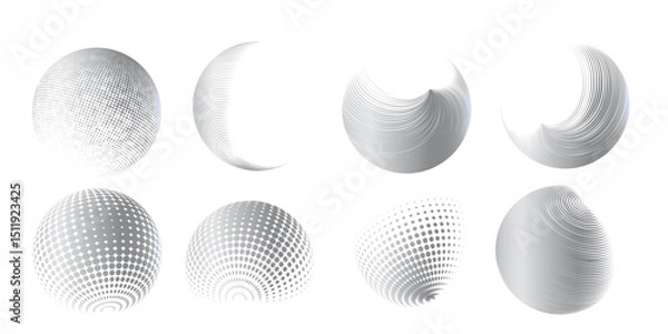 Fototapeta Contemporary set of halftone rounded 3d figures.