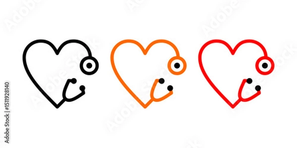 Fototapeta Heart with stethoscope icon, medical healthcare symbol, wellness and heart checkup concept, cardiology and doctor consultation illustration, health monitoring and diagnosis logo.