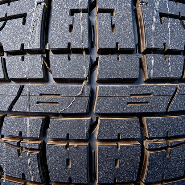 Fototapeta Weathered Tire Tread – Faded Rubber Surface with Dust and Cracks, Ultra Close-Up