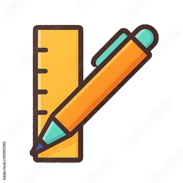 Fototapeta Colorful Pen and Ruler Icon (Transparent Background)