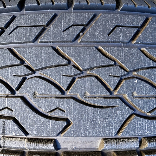 Fototapeta Weathered Tire Tread – Faded Rubber Surface with Dust and Cracks, Ultra Close-Up