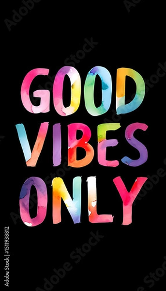 Fototapeta Vibrant Multicolored Good Vibes Only Watercolor Art Mobile Wallpaper