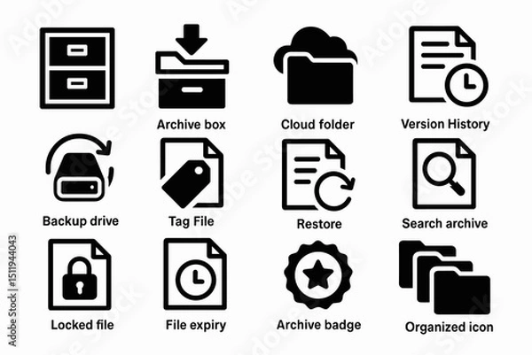Fototapeta Digital file management icons for backup, archiving, and organization