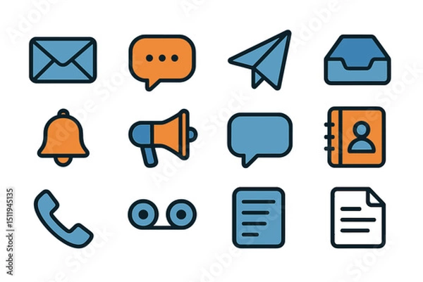 Fototapeta Colorful communication icons set including email speech bubble and phone