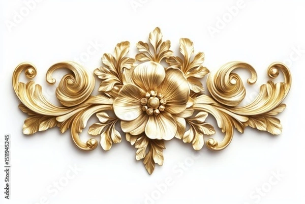 Fototapeta Golden floral ornament with leaves and swirls for decorative design, wedding invitations, and greeting cards