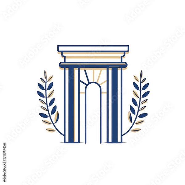 Fototapeta Elegant Architectural Structure with Symmetrical Branches in Blue and Gold