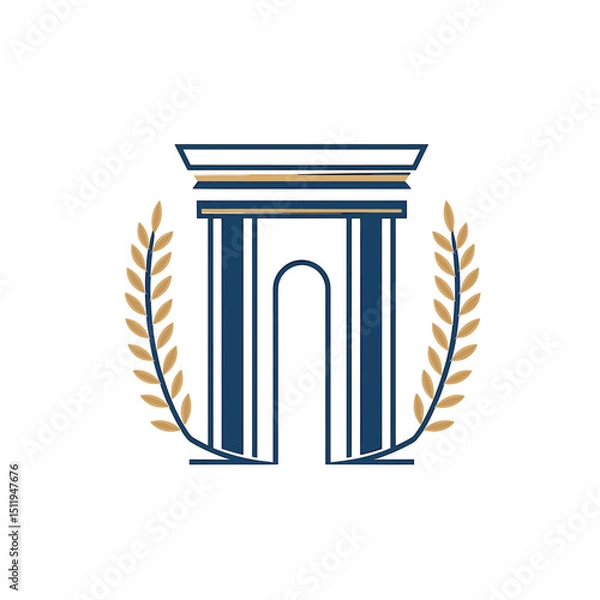 Fototapeta Elegant Architectural Structure with Symmetrical Branches in Blue and Gold