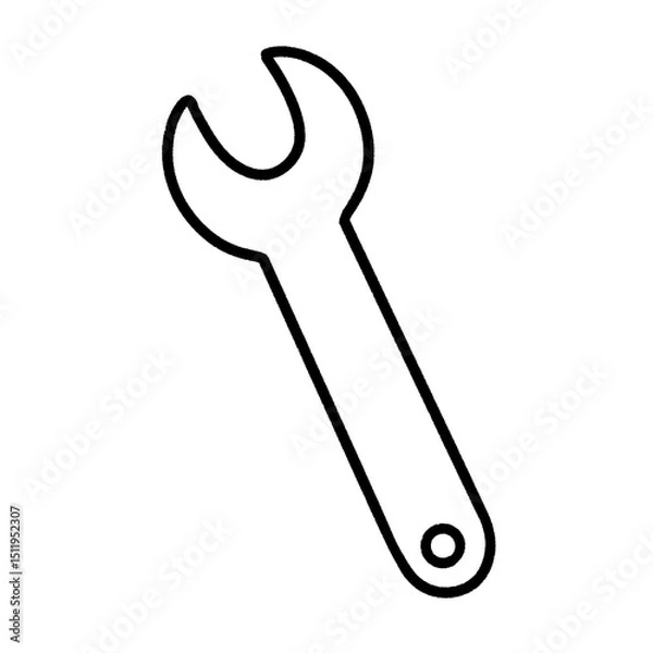 Fototapeta Minimal black and white line drawing of a wrench tool, simple and bold design