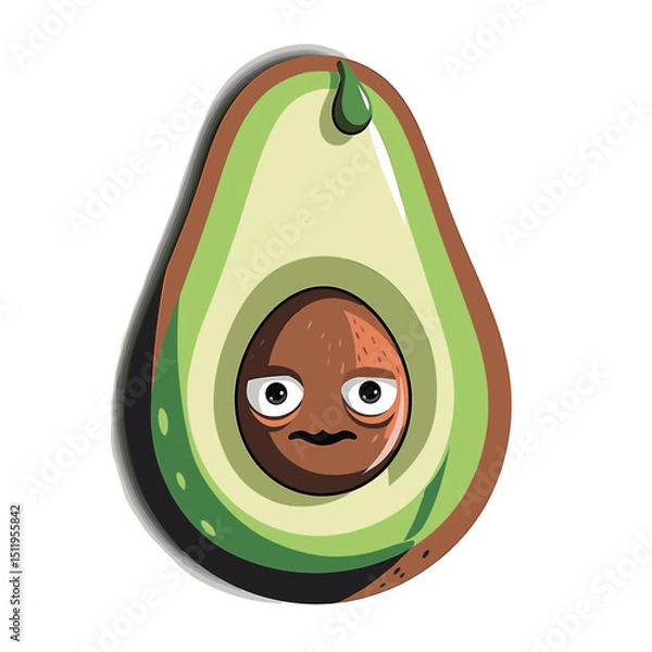 Fototapeta Whimsical Avocado Character with Smiling Face and Droplet